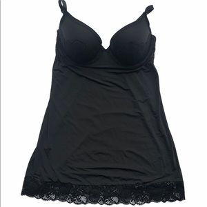 Victoria’s Secret Black Slip With Lined Bra Lace Trim Size 36C